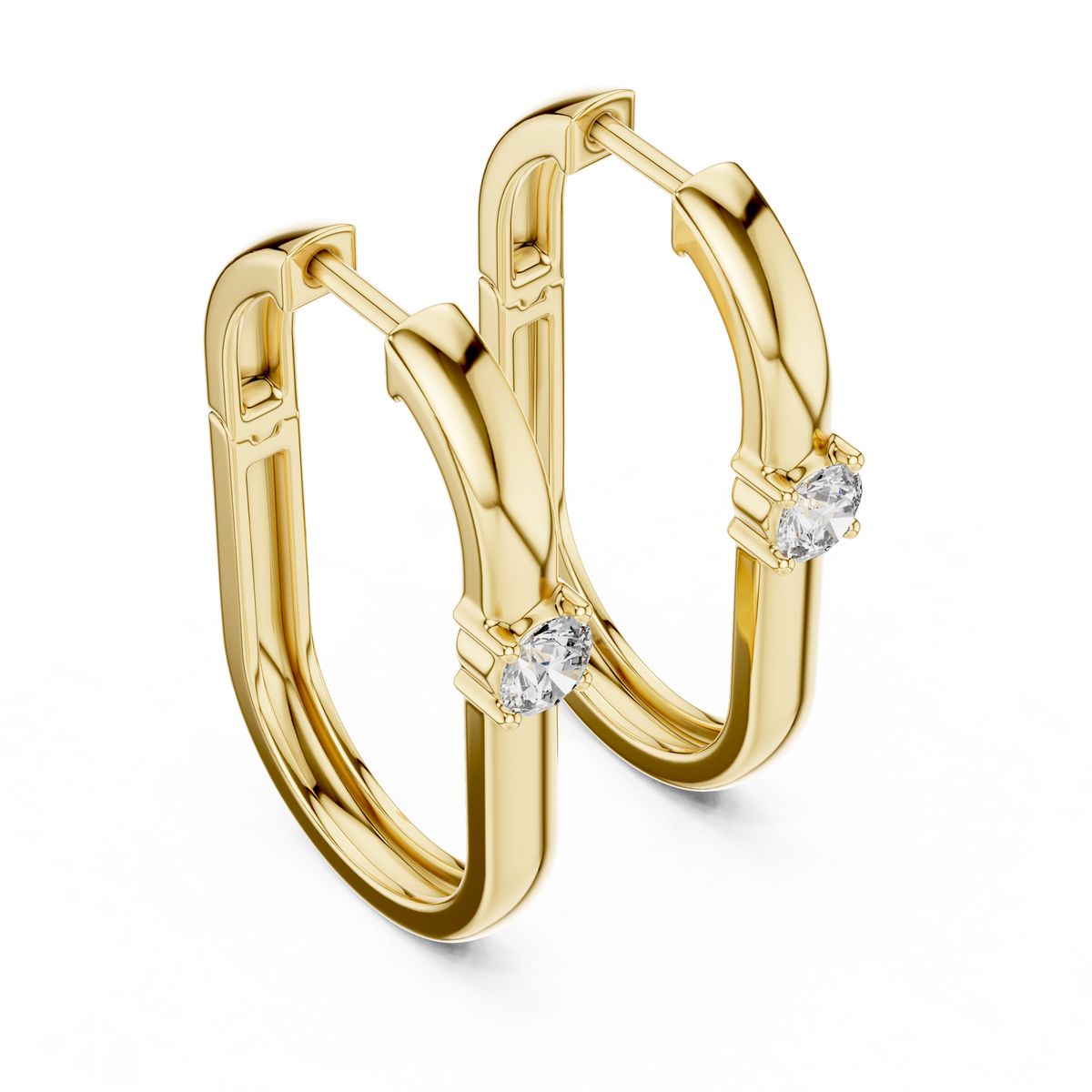0.40 CT Round Lab Grown Diamond Square Hoop Earrings, Yellow Gold