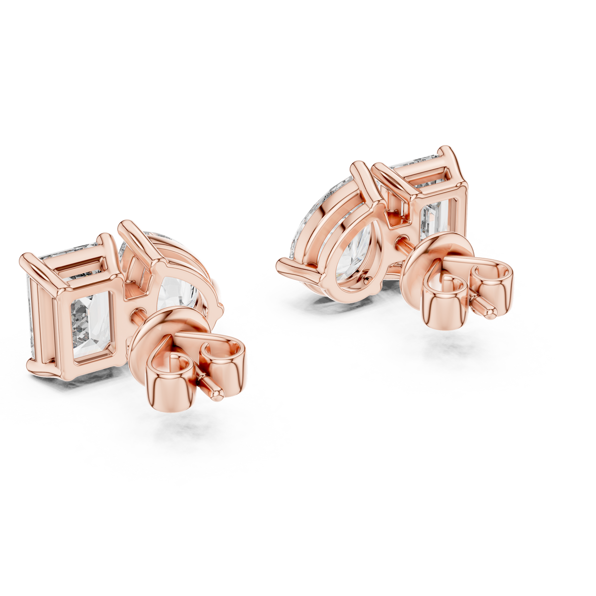 3.60 CT Emerald & Pear Lab Grown Diamond Toi et Moi Stud Earrings, Rose Gold