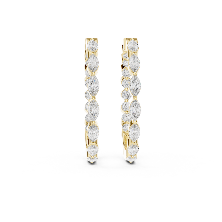 1.40 CT Marquise & Round Lab Grown Diamond Hoop Earrings, Yellow Gold