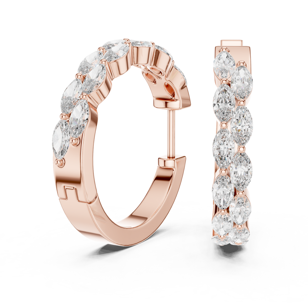 Elegant Marquise Lab Grown Diamond Hoops, Rose Gold