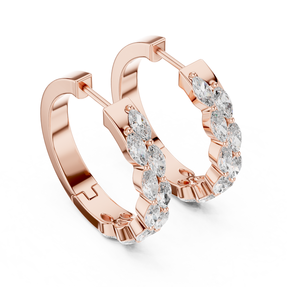 Elegant Marquise Lab Grown Diamond Hoops, Rose Gold
