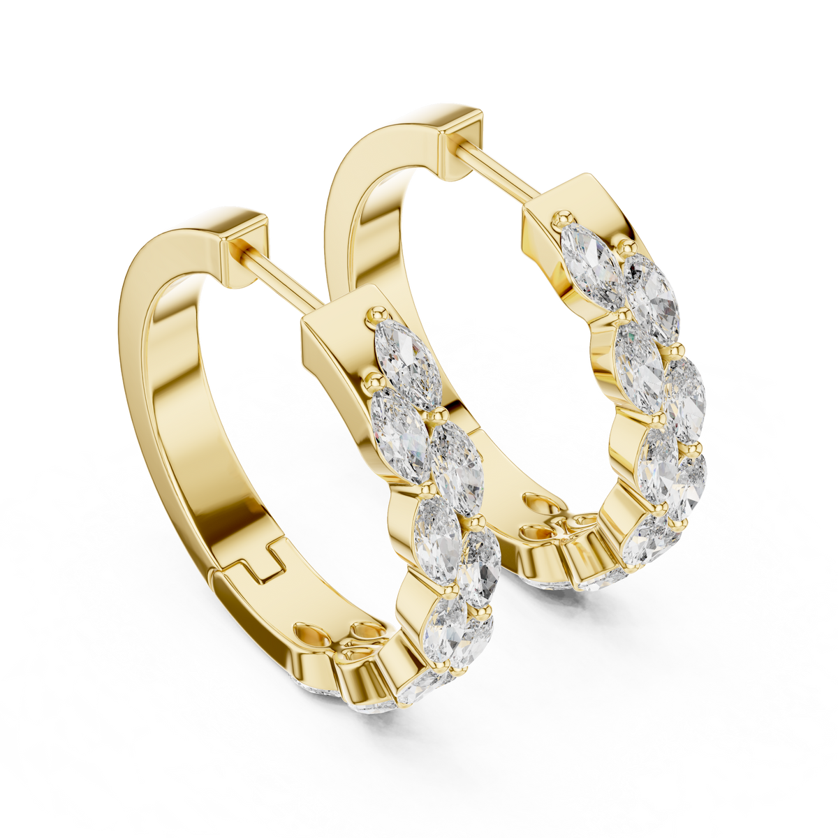 Elegant Marquise Lab Grown Diamond Hoops, Yellow Gold