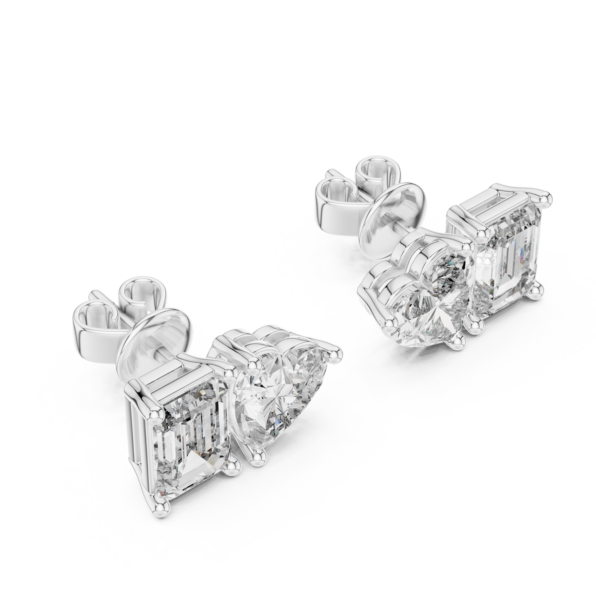 Emerald & Heart Lab Grown Diamond Toi et Moi Stud Earrings, White Gold
