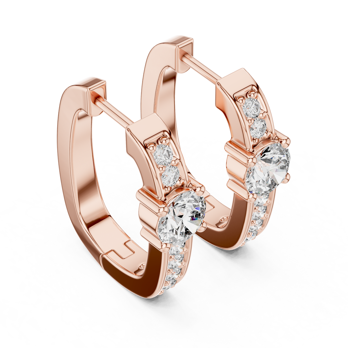 Round Lab Grown Diamond Hoop Earrings in Gold, Rose Gold
