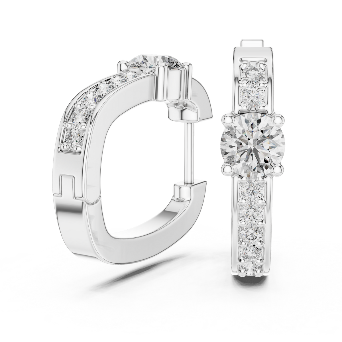 Round Lab Grown Diamond Hoop Earrings in Gold, White Gold