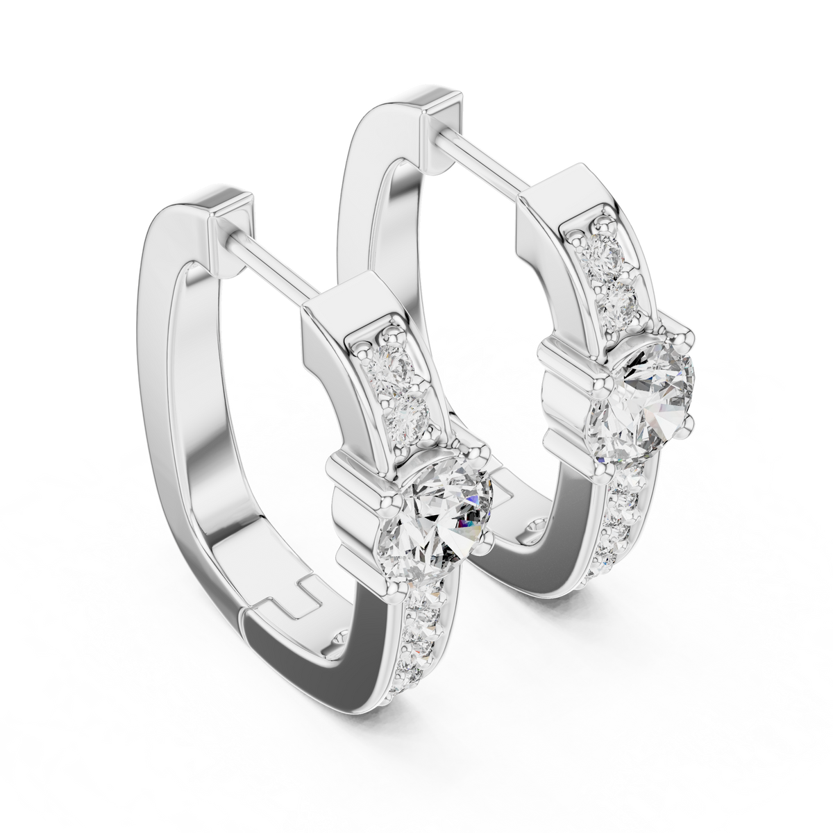 Round Lab Grown Diamond Hoop Earrings in Gold, White Gold
