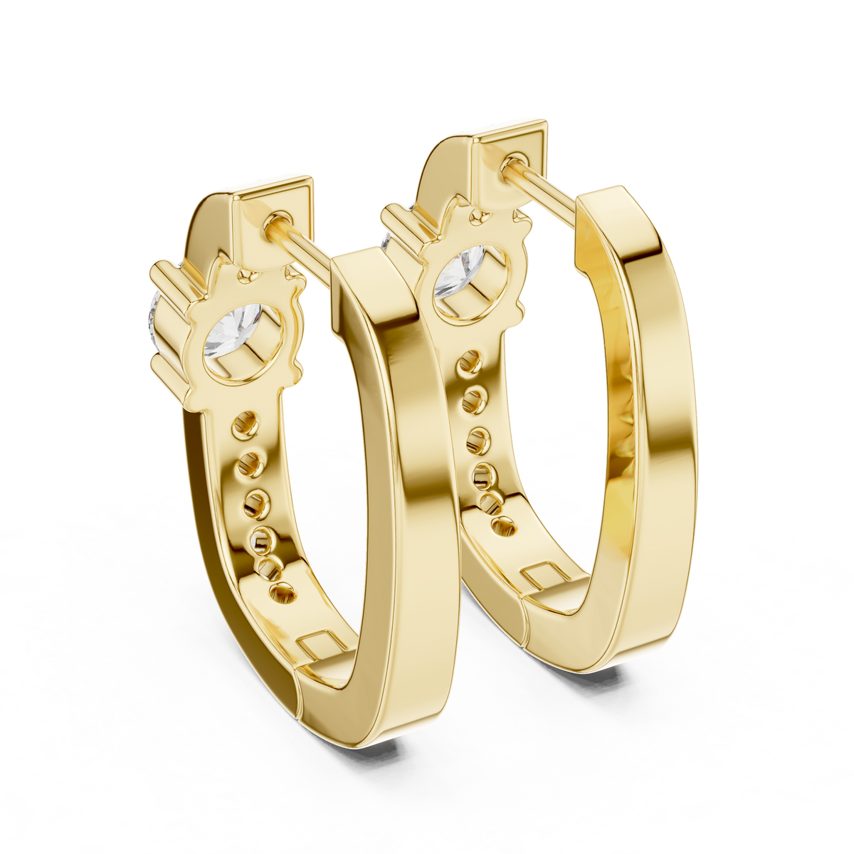Round Lab Grown Diamond Hoop Earrings in Gold, Yellow Gold