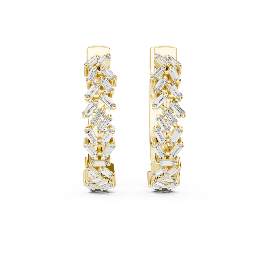 0.67 CT Baguette Lab Grown Diamond Hoop Earrings, Yellow Gold