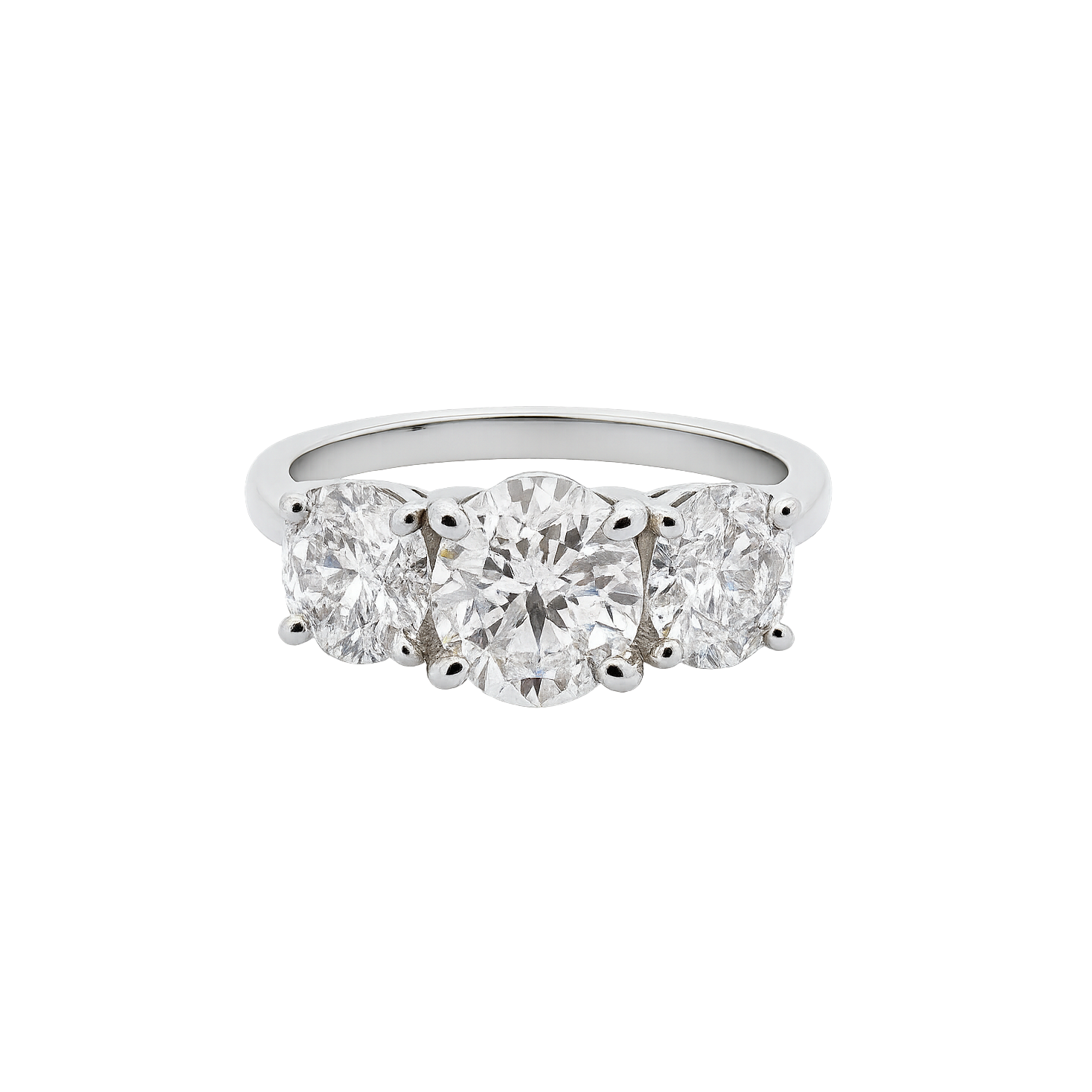 3ovalstone diamond ring in white gold