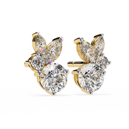 LGD Ear Studs Round Stone (1.42ct Pair) In 14K Gold