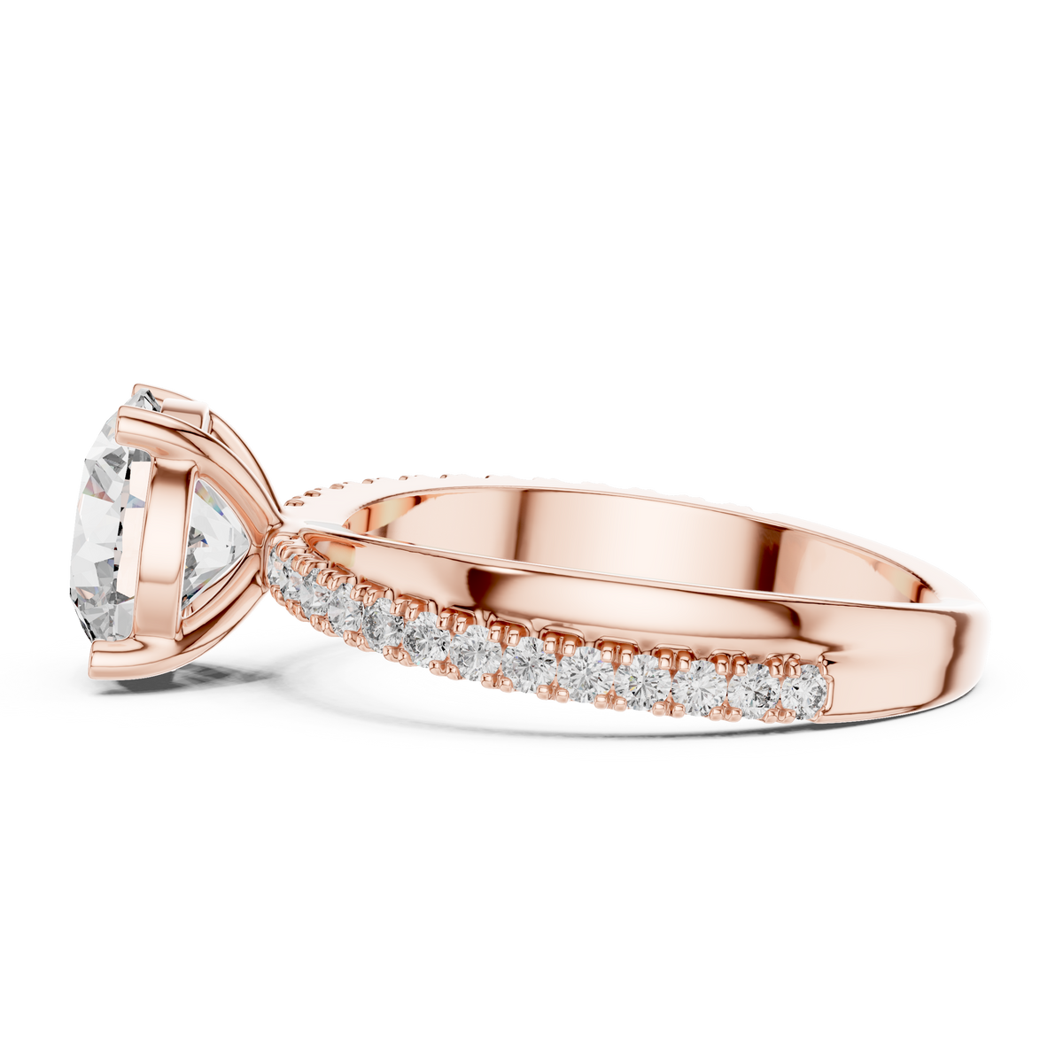 Round Lab Grown Diamond Pavé Solitaire Ring, Rose Gold
