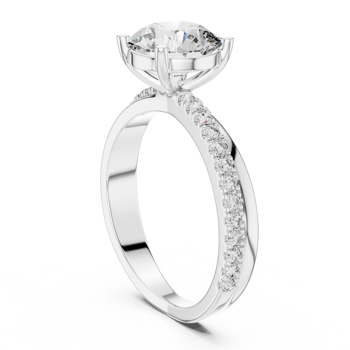 Round Lab Grown Diamond Pavé Solitaire Ring, White Gold