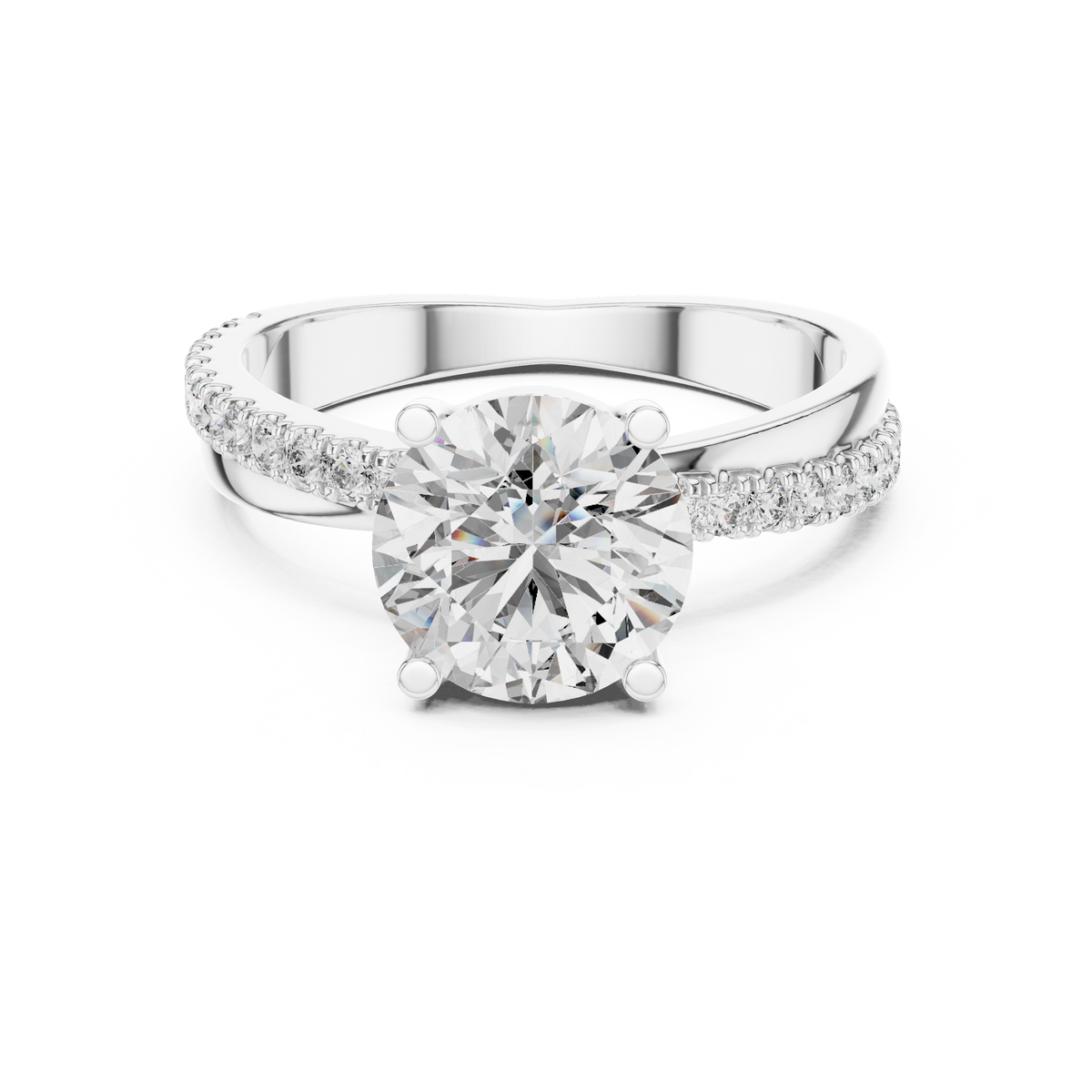 Round Lab Grown Diamond Pavé Solitaire Ring, White Gold