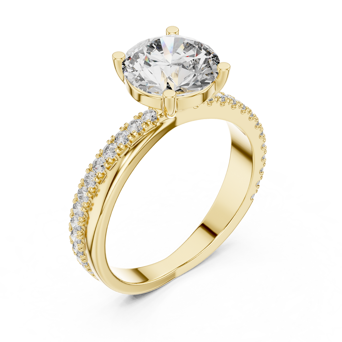 Round Lab Grown Diamond Pavé Solitaire Ring, Yellow Gold