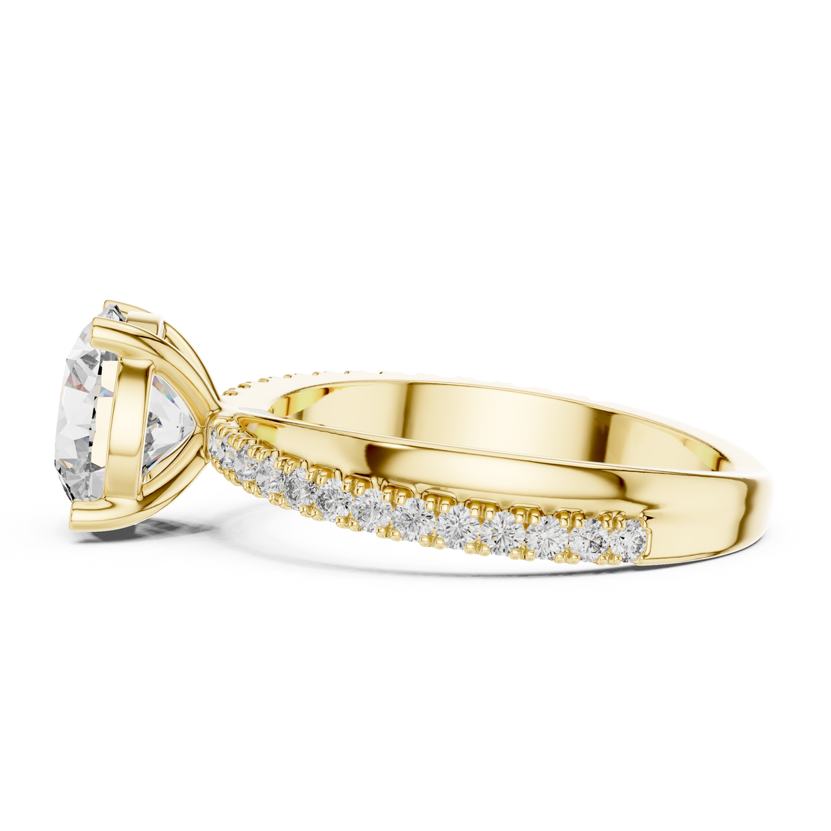 Round Lab Grown Diamond Pavé Solitaire Ring, Yellow Gold