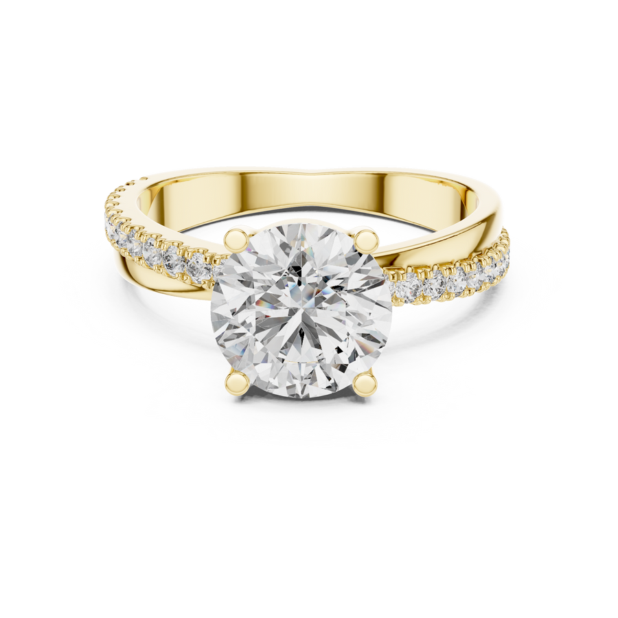 Round Lab Grown Diamond Pavé Solitaire Ring, Yellow Gold
