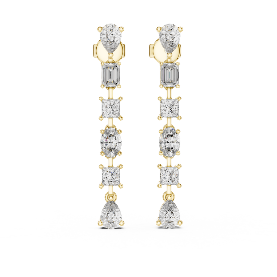 2.8 CT Mixed Shape Lab Grown Diamond Drop Earrings, Yellow Gold
