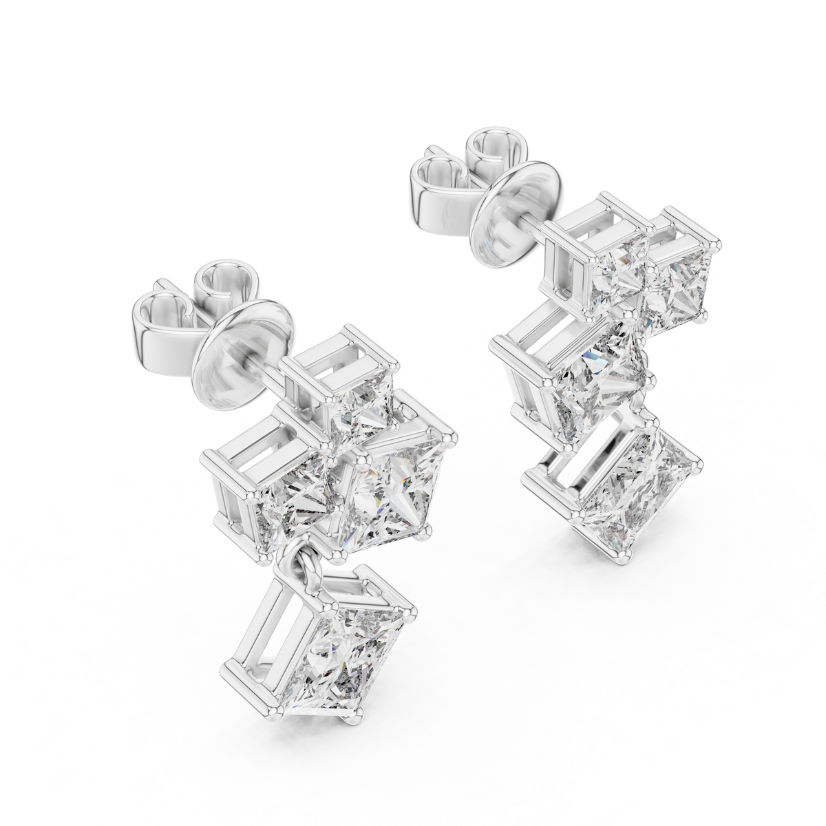 Princess Cut Lab Grown Diamond Drop Earrings, White Gold