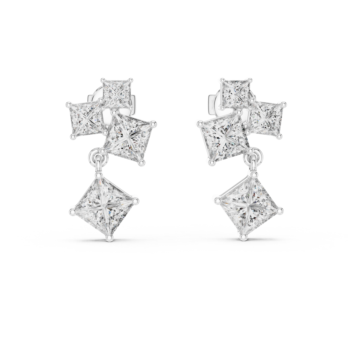 Princess Cut Lab Grown Diamond Drop Earrings, White Gold