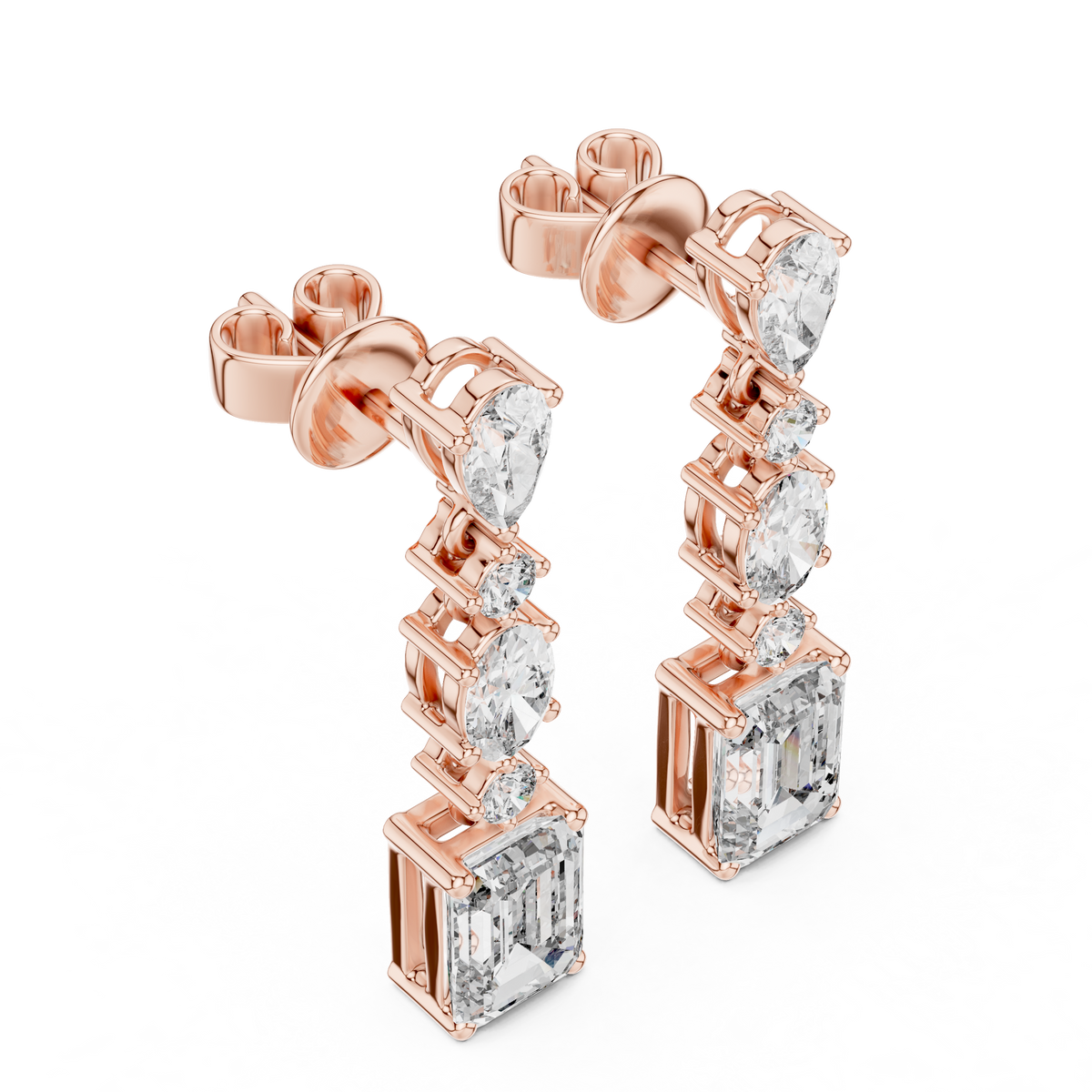 Mixed Shape Lab Grown Diamond Drop Earrings, Rose Gold