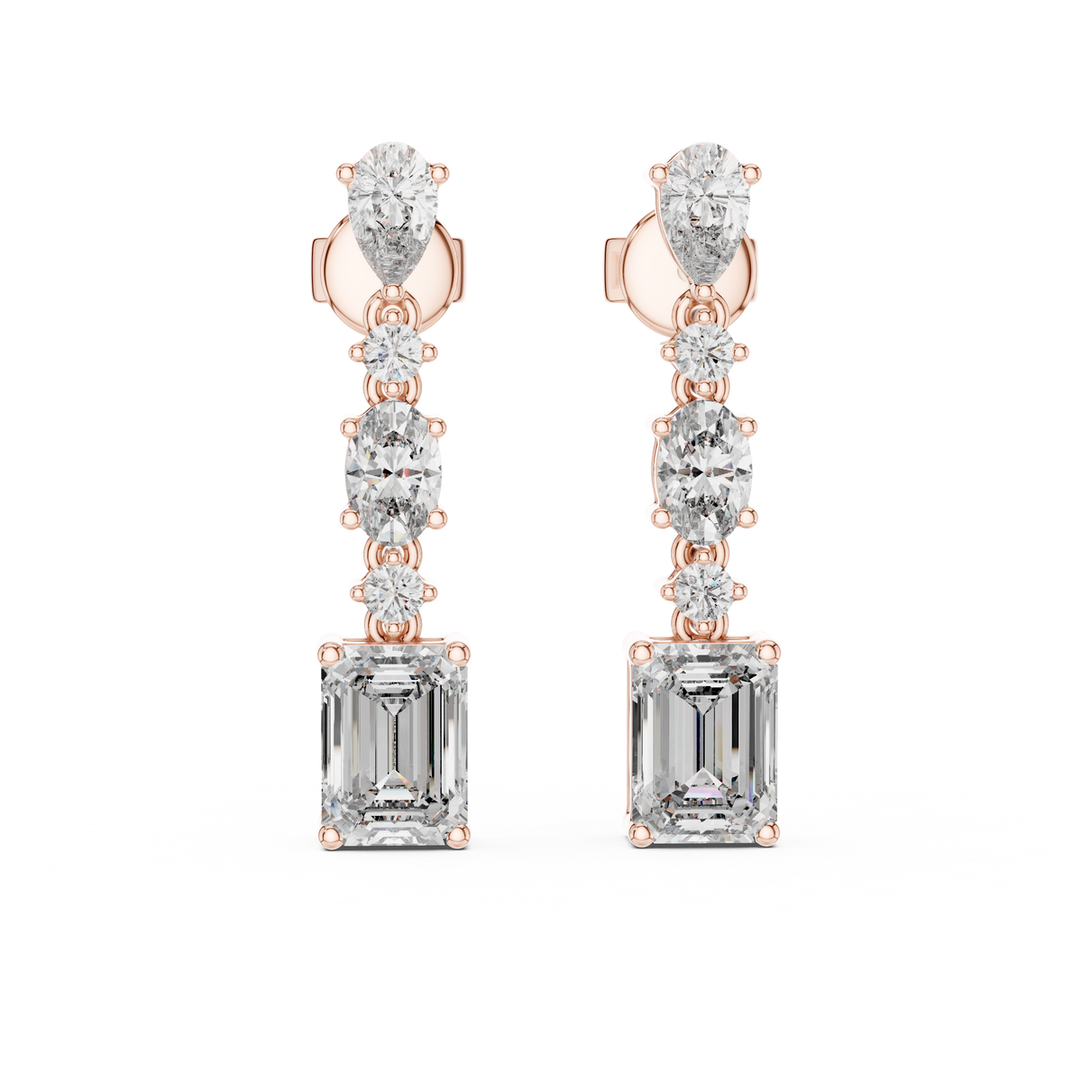 Mixed Shape Lab Grown Diamond Drop Earrings, Rose Gold