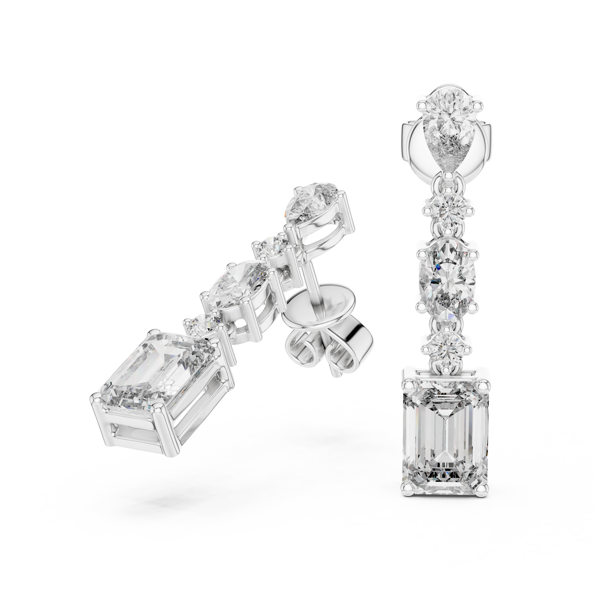 Mixed Shape Lab Grown Diamond Drop Earrings, White Gold