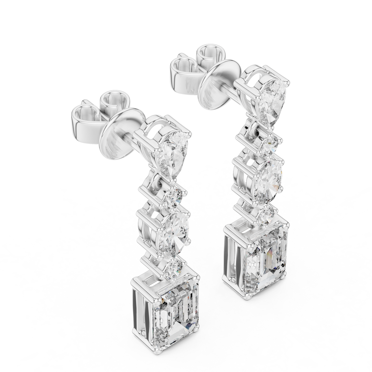Mixed Shape Lab Grown Diamond Drop Earrings, White Gold
