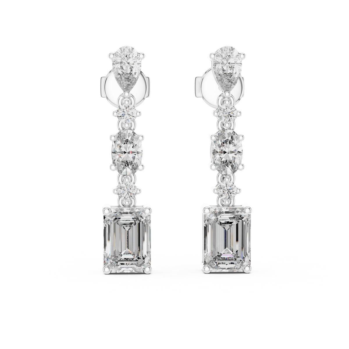 Mixed Shape Lab Grown Diamond Drop Earrings, White Gold