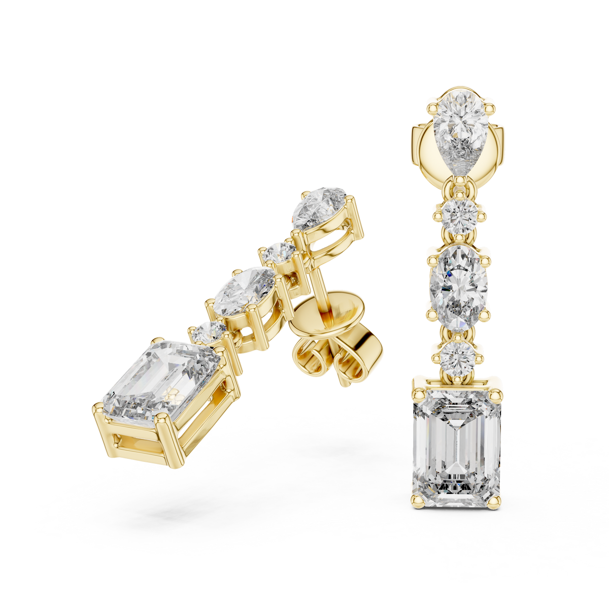 Mixed Shape Lab Grown Diamond Drop Earrings, Yellow Gold