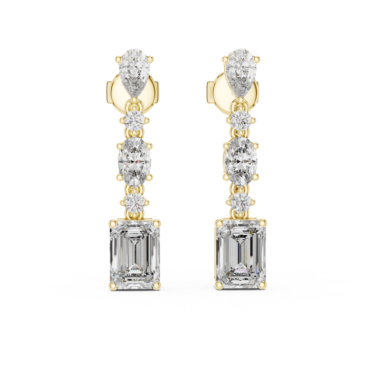 Mixed Shape Lab Grown Diamond Drop Earrings, Yellow Gold