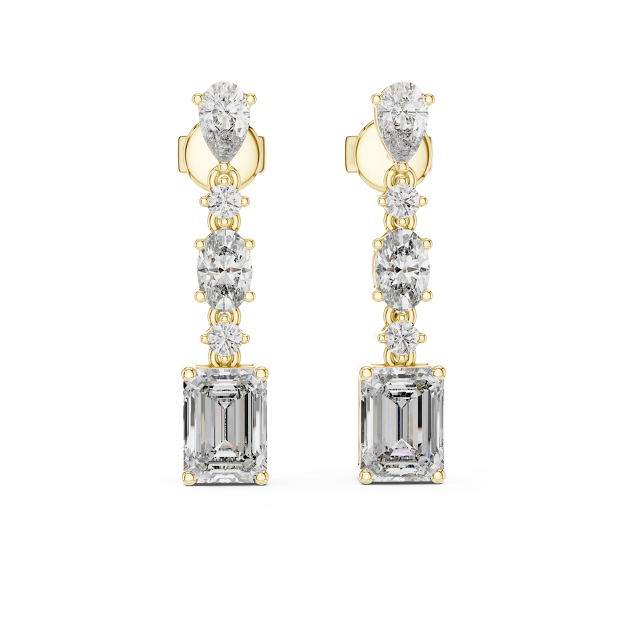 Mixed Shape Lab Grown Diamond Drop Earrings, Yellow Gold