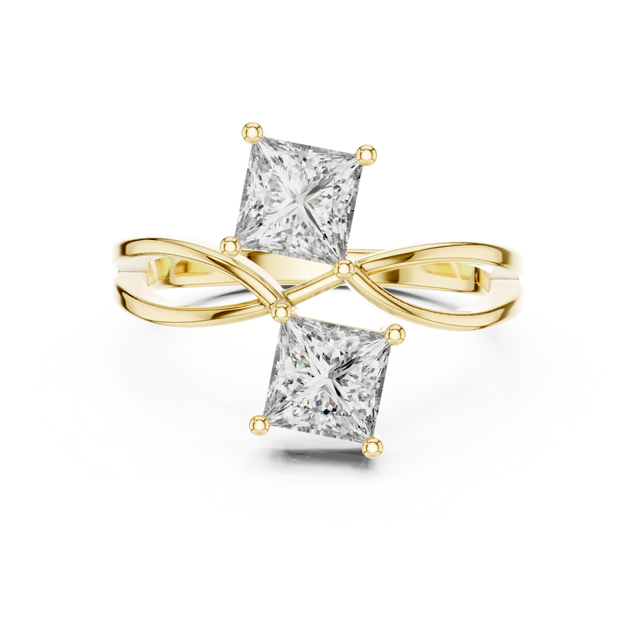 Princess Cut Lab-Grown Diamond Bypass Two Stone Ring, Yellow Gold