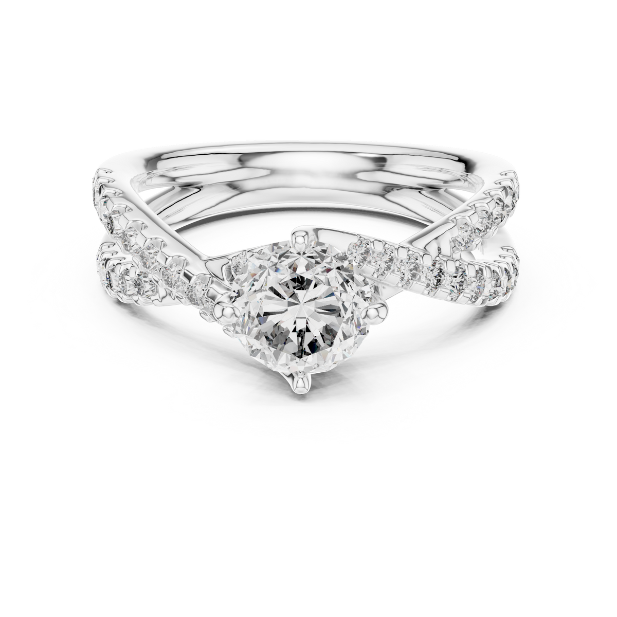 Round Lab Grown Diamond Split Shank Engagement Ring, White Gold