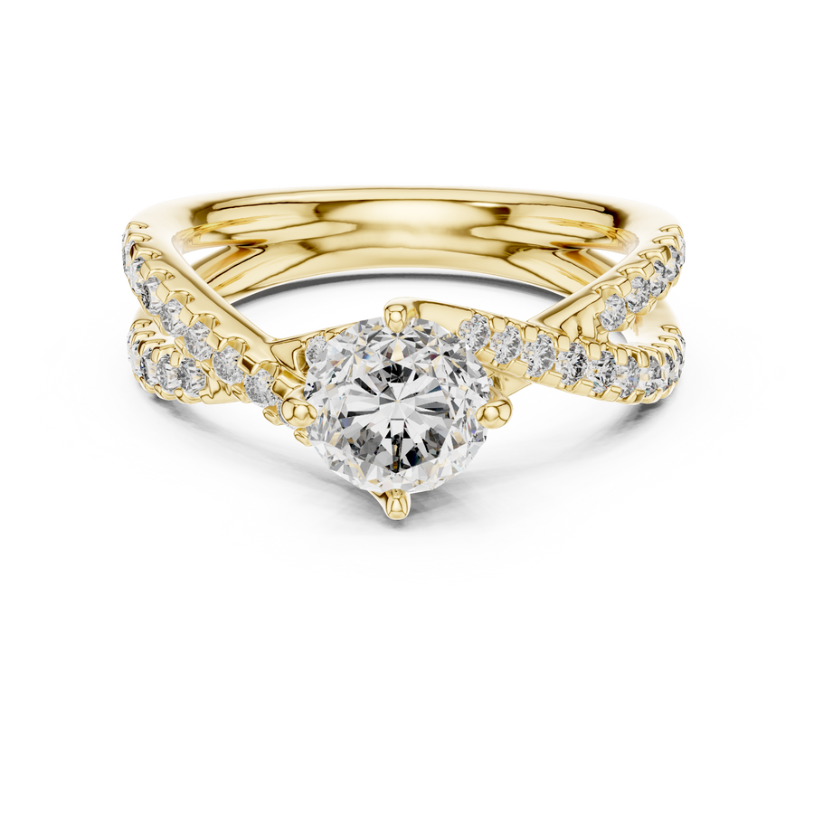 Round Lab Grown Diamond Split Shank Engagement Ring, Yellow Gold
