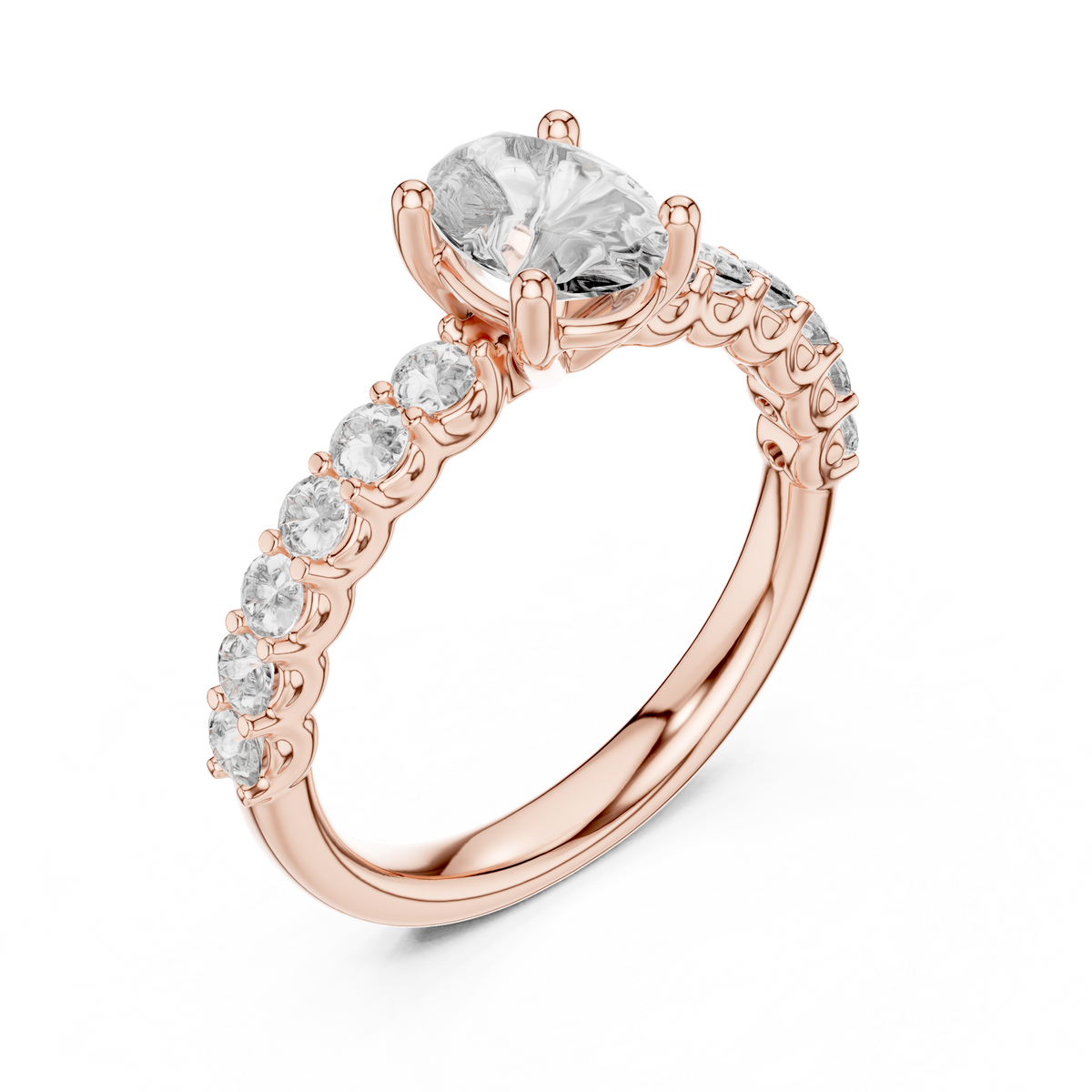 Oval Lab Grown Diamond Pavé Solitaire Engagement Ring, Rose Gold