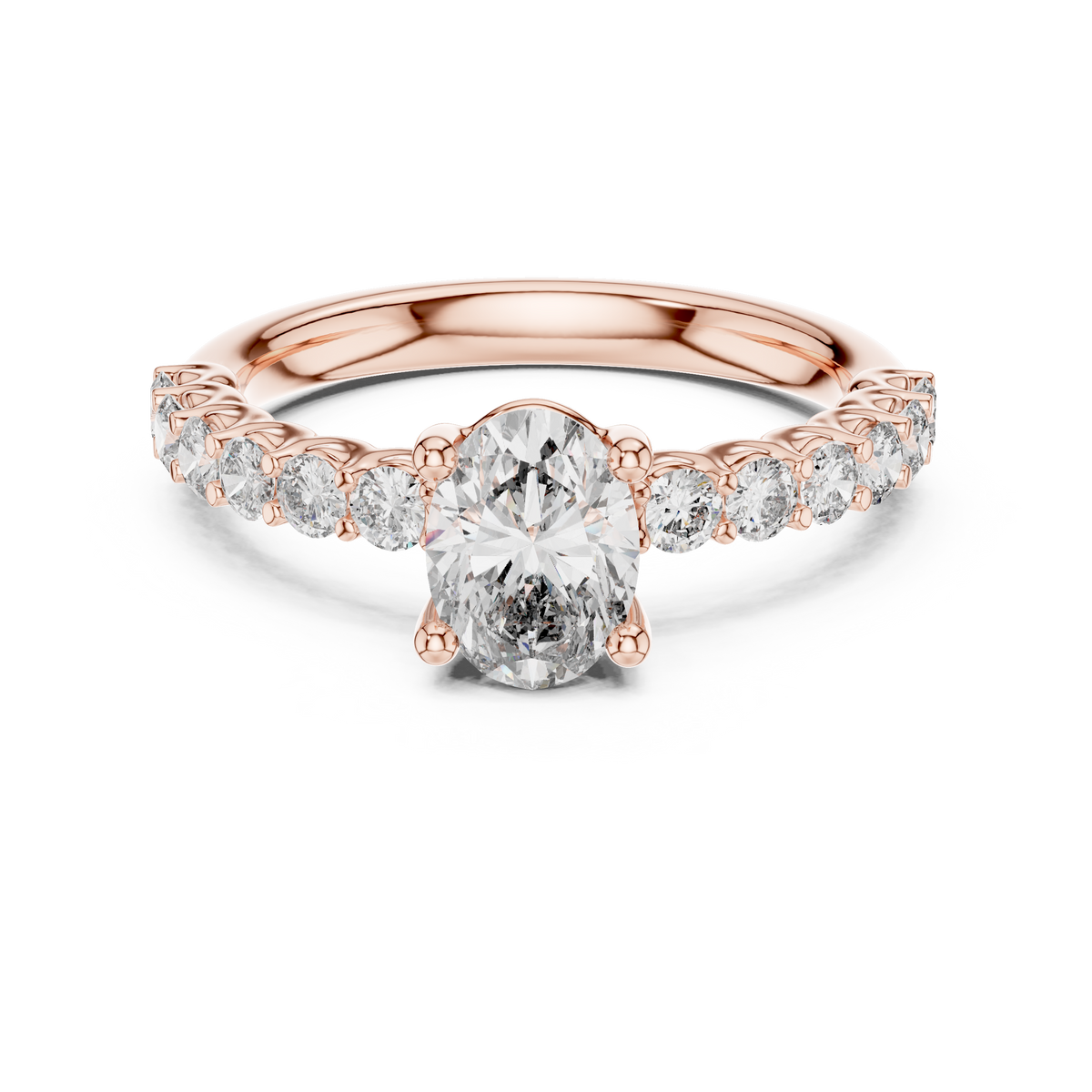 Oval Lab Grown Diamond Pavé Solitaire Engagement Ring, Rose Gold