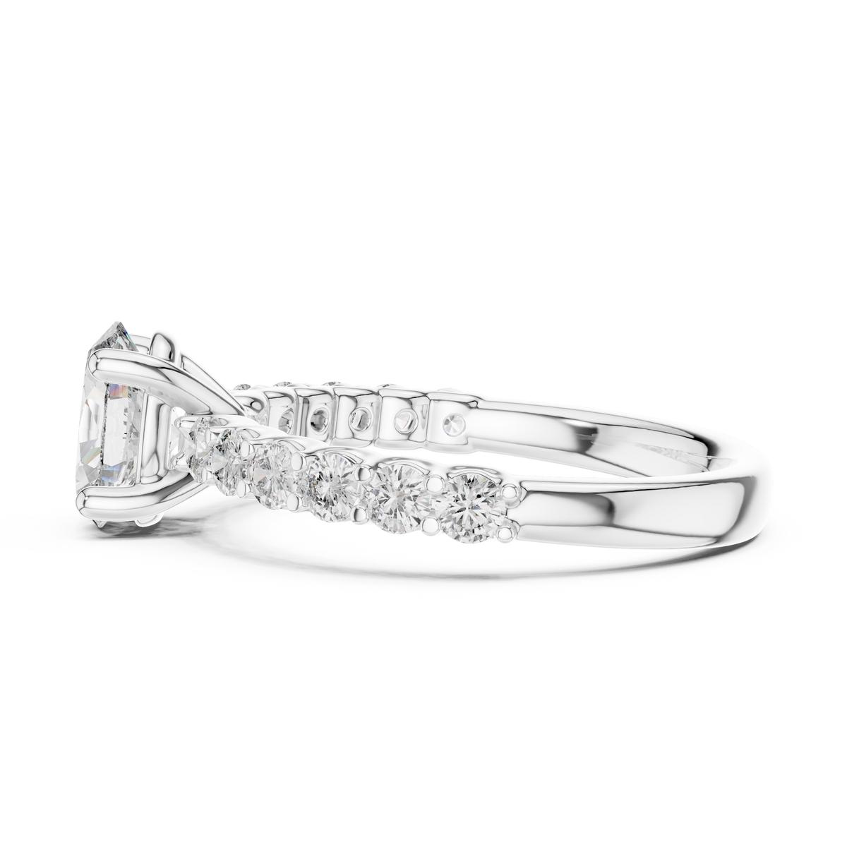 Oval Lab Grown Diamond Pavé Solitaire Engagement Ring, White Gold