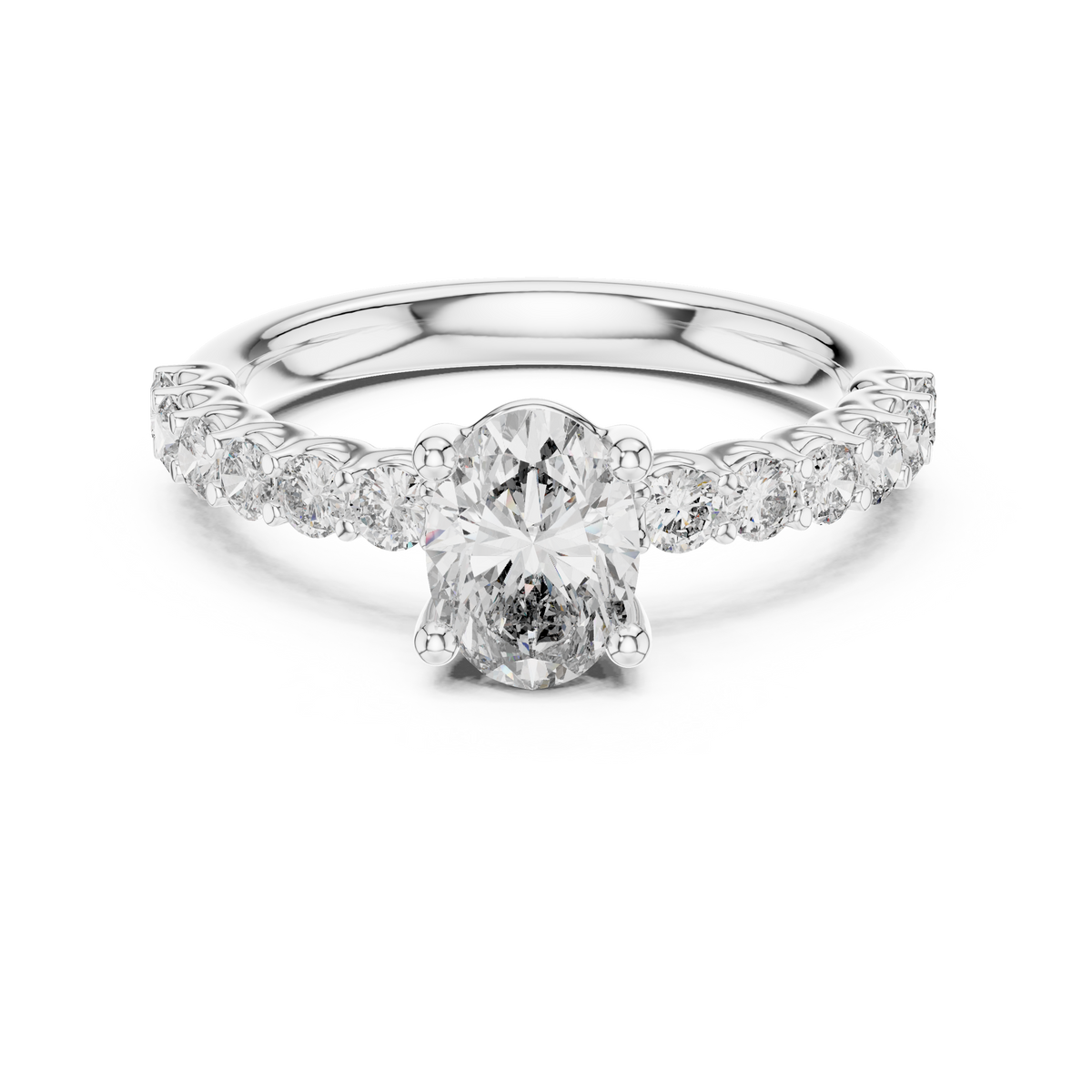 Oval Lab Grown Diamond Pavé Solitaire Engagement Ring, White Gold