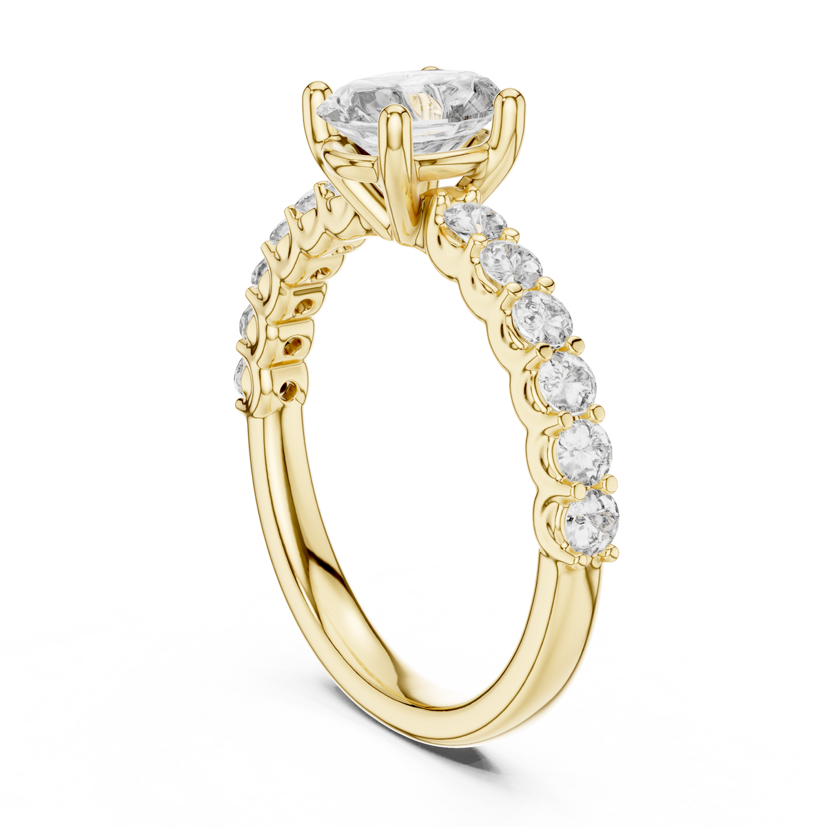 Oval Lab Grown Diamond Pavé Solitaire Engagement Ring, Yellow Gold
