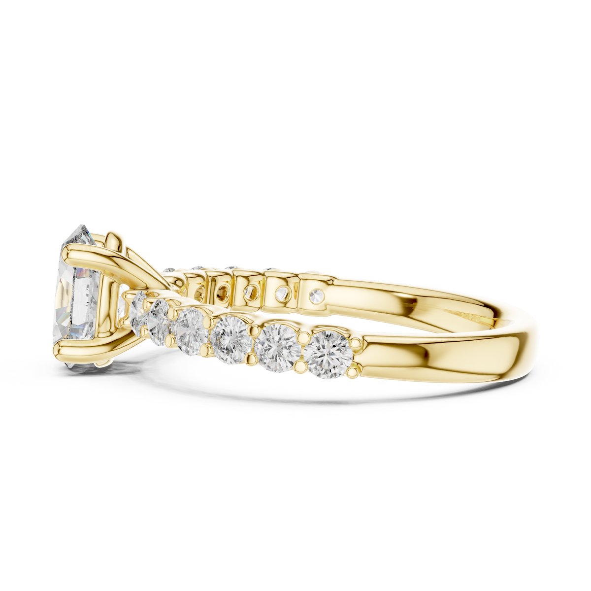 Oval Lab Grown Diamond Pavé Solitaire Engagement Ring, Yellow Gold