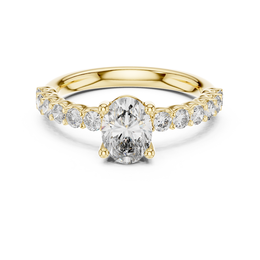 Oval Lab Grown Diamond Pavé Solitaire Engagement Ring, Yellow Gold