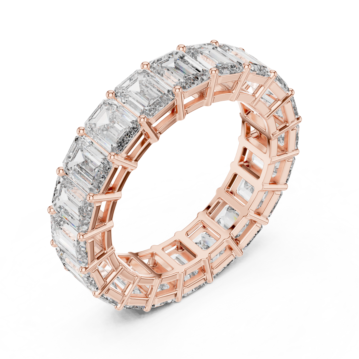 Emerald Cut Lab Grown Diamond Full Eternity Band Ring, Rose Gold