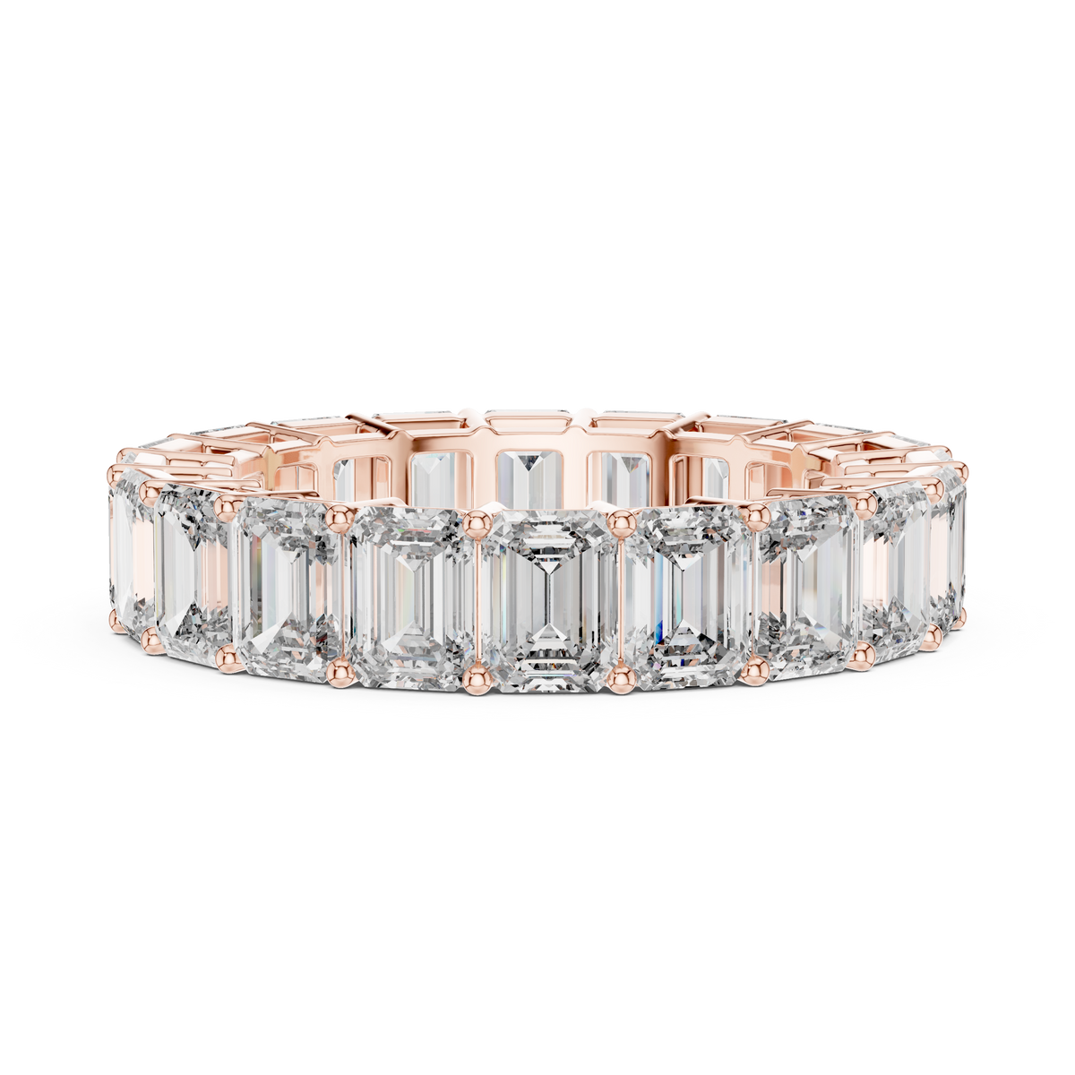 Emerald Cut Lab Grown Diamond Full Eternity Band Ring, Rose Gold