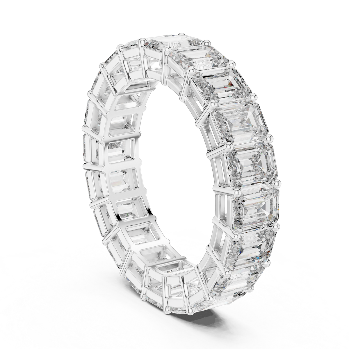 Emerald Cut Lab Grown Diamond Full Eternity Band Ring, White Gold