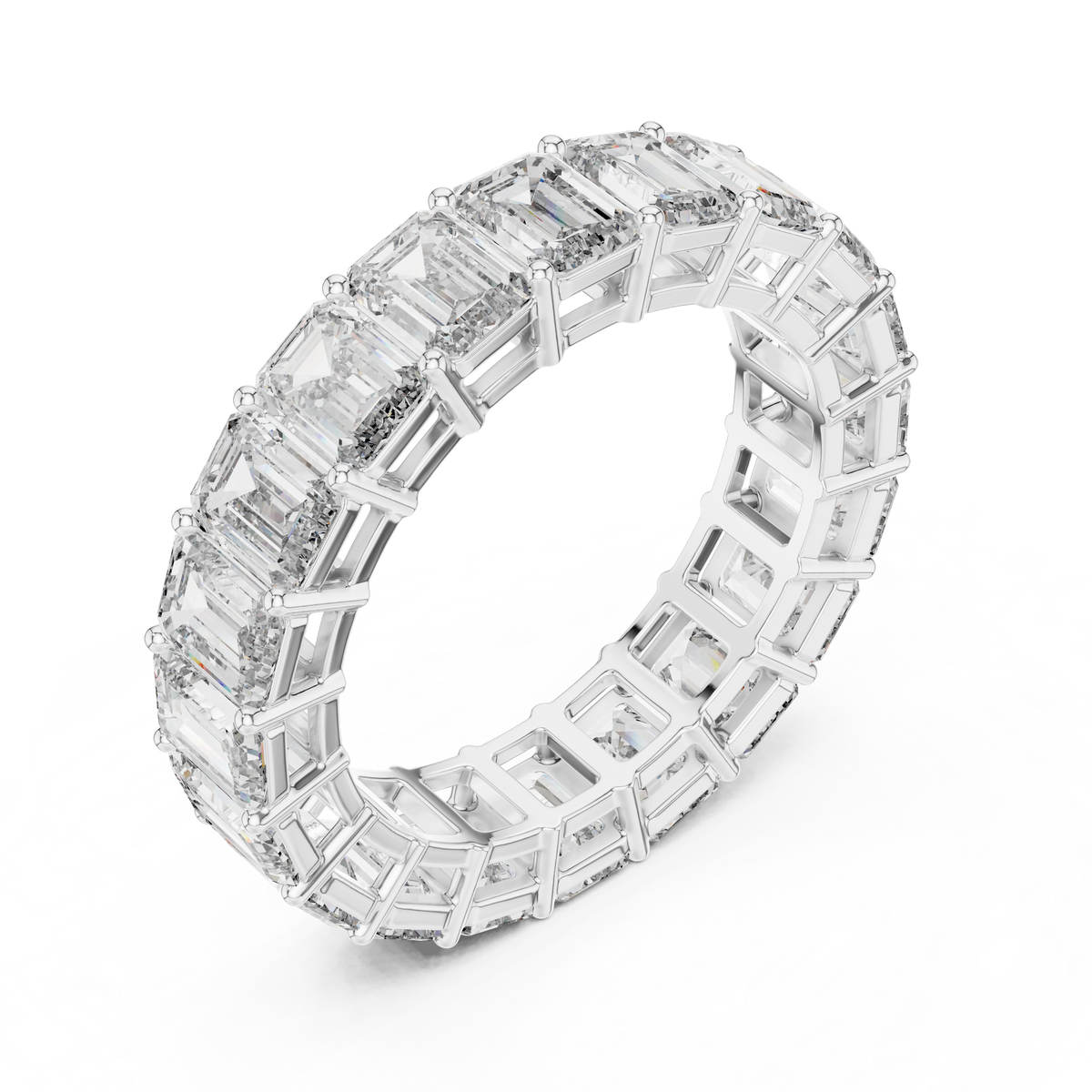 Emerald Cut Lab Grown Diamond Full Eternity Band Ring, White Gold