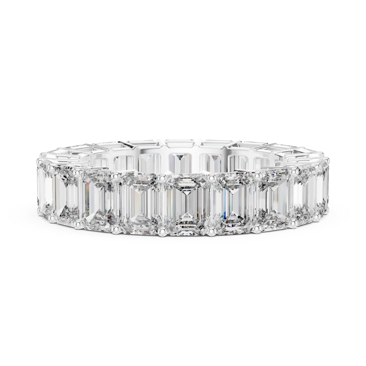 Emerald Cut Lab Grown Diamond Full Eternity Band Ring, White Gold