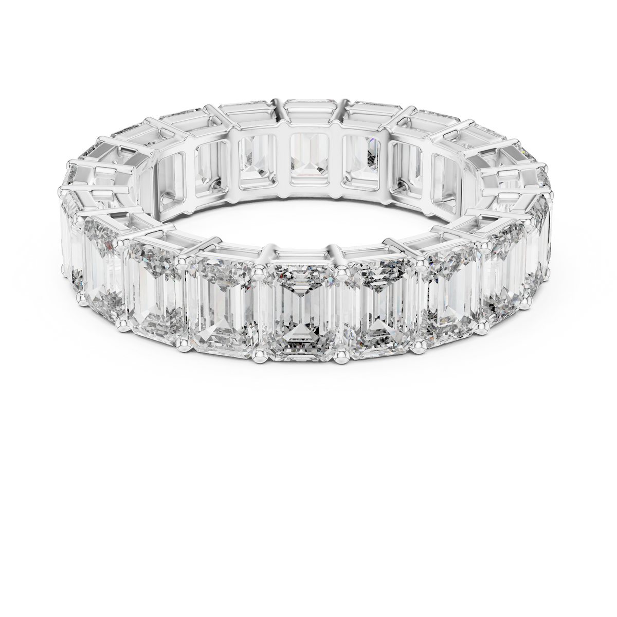 Emerald Cut Lab Grown Diamond Full Eternity Band Ring, White Gold