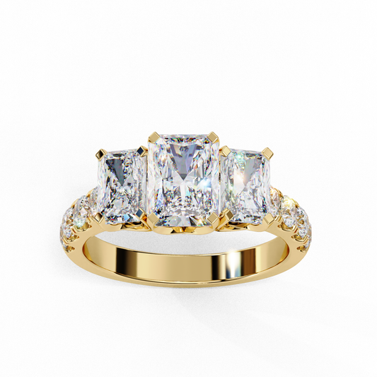 LGD Solitaire Ring Radiant 3 Stone (3.01ct) In 14K Gold