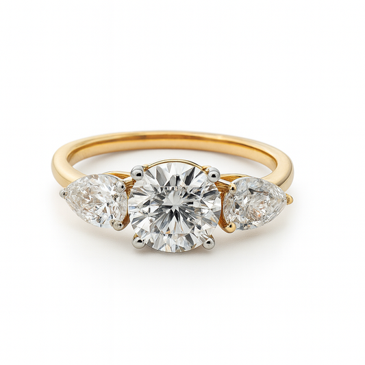 Lab Grown Round & Pear Diamond Ring In 14k Gold