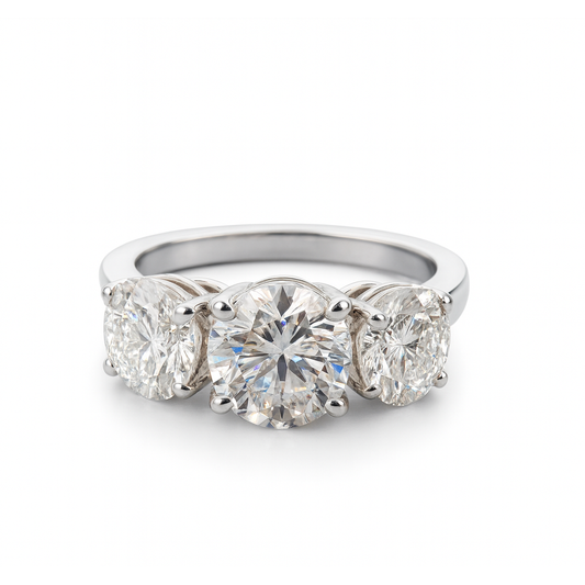 Lab Grown 3 Stone Round Brillian Diamond Engagement Ring In 14k White Gold